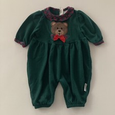 Vintage Baby Newborn 5 Months Holiday Christmas Teddy Bear Romper Green Red