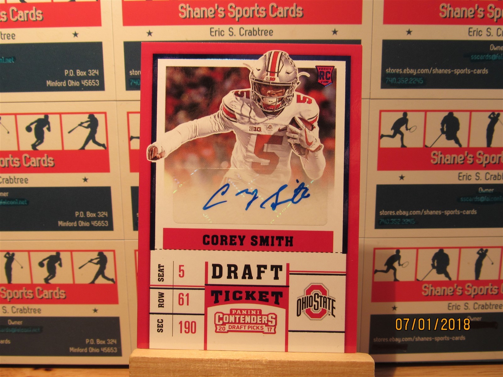 2017 Panini Contenders DP College Draft Ticket Blue Foil #217 Corey Smith AU SP2