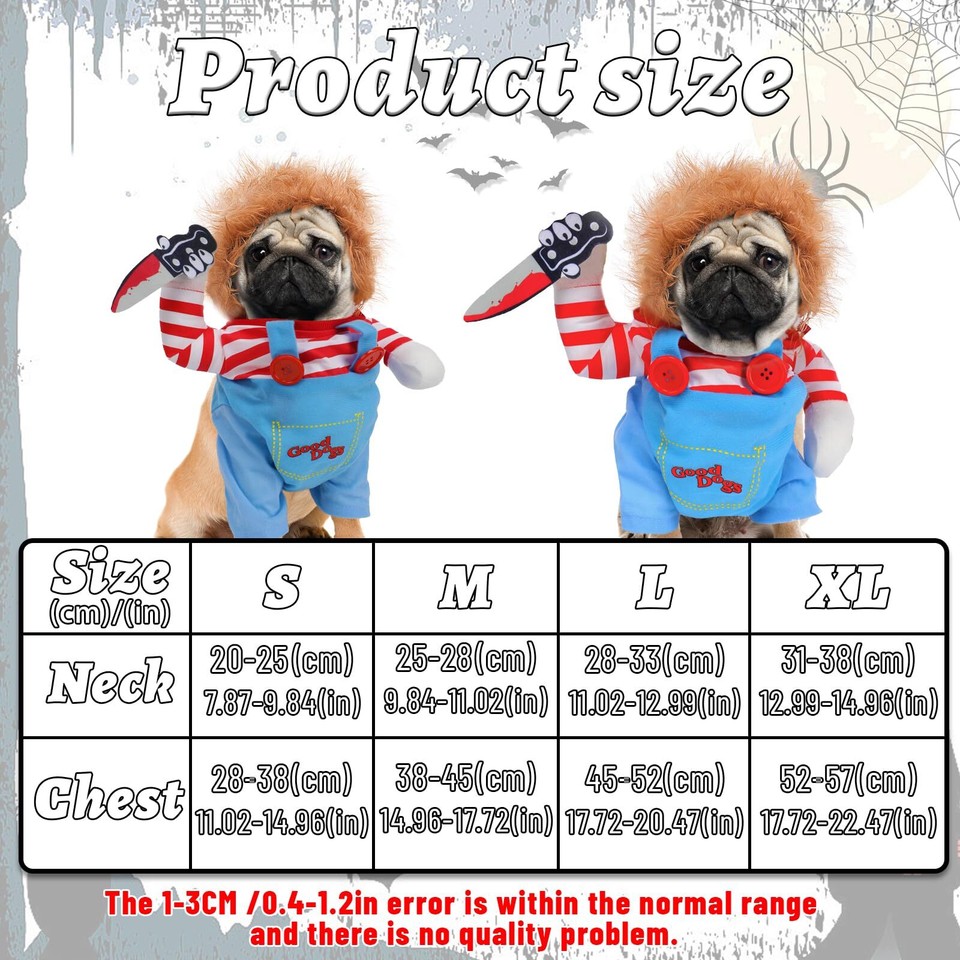 Chucky Dog Costume with Knife Pet Deadly Clothes Funny Christmas