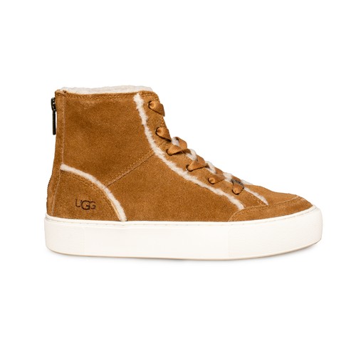 UGG NURAY CHESTNUT LEATHER HIGH TOP ANKLE WOMEN'S SNEAKERS SIZE US 7.5/UK 5.5 - Picture 1 of 6