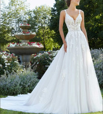 Boho Wedding Dresses Tulle Spaghetti Strap Applique Bridal Gown Sweep Train