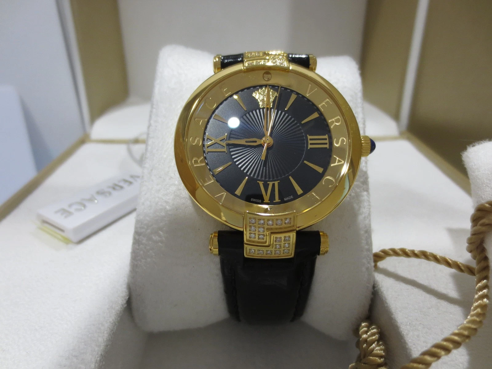 Orologio Versace Donna VAI060016 Rêvive Quadrante Smaltato Nero Pelle 36 DIAMANTI