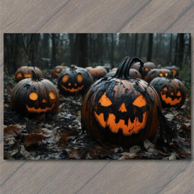 FLATCARD Halloween Jack O Lantern Scary Fire Haunted House Spooky Glow Pumpkin
