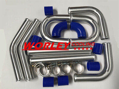 3'' 76mm Aluminum Universal Intercooler Turbo Piping pipe Kit + Blue hose kits