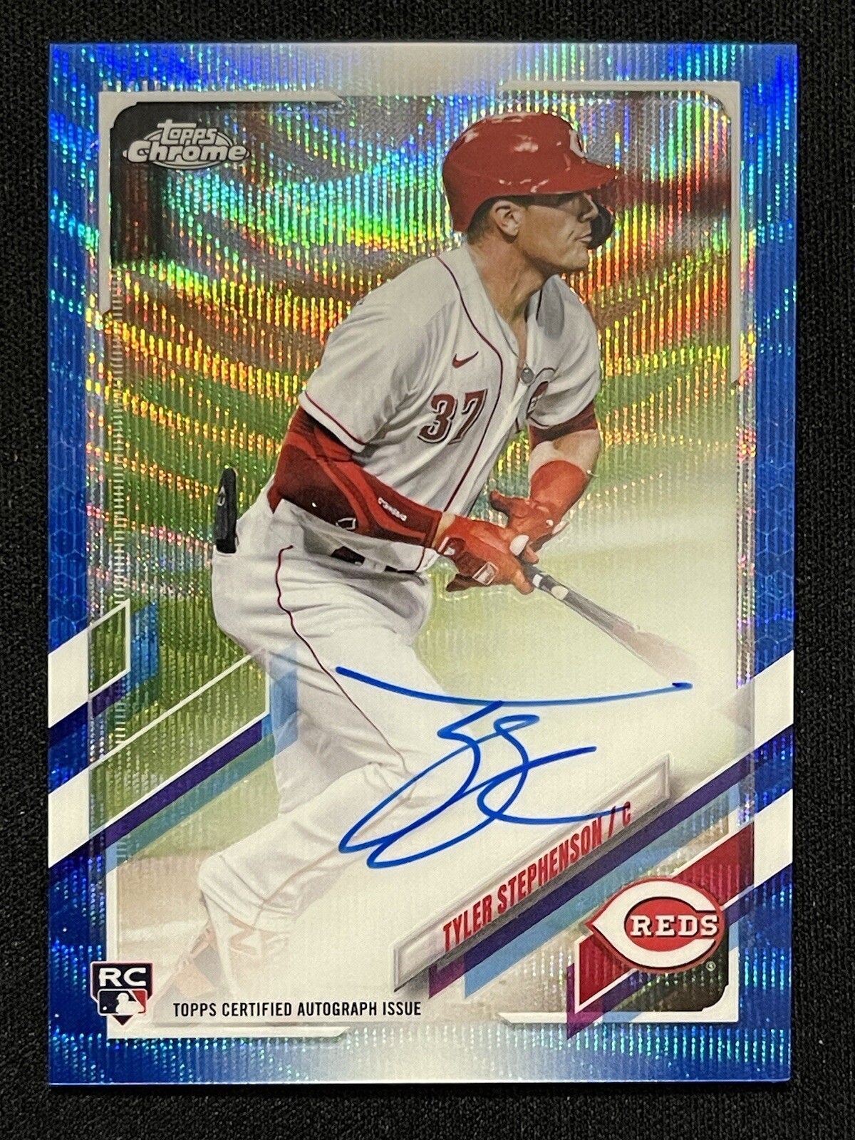 2021 Topps Chrome Blue Wave Auto Refractor 82/150 Tyler Stephenson Reds