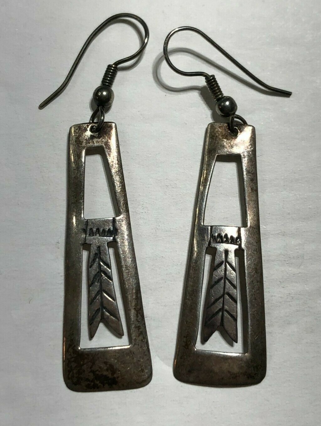 Native American Rectangle Feather Dangle Earrings… - image 1