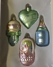4 Baby  s First Christmas Ornaments Glass 1st Vtg New Shower Gift Heart Bottle