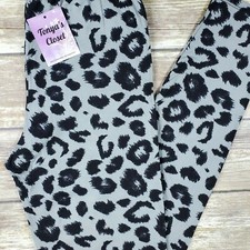 PLUS Black Gray Cheetah Leopard Leggings Animal Print Buttery Soft 10-18 TC