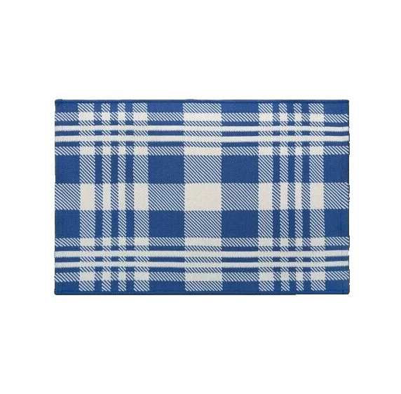 2 ft x 3 ft Indoor Outdoor Reversible Area Rug Plaid Striped Woven Blue 24"x 36" - Image 3 of 4