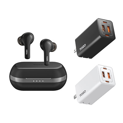 Tozo Agile Pods Wireless Bluetooth Earbuds with 4 Port C2 65W USB-C Wall Charger