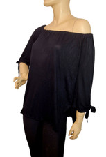 BLACK Women's Casual Relaxed Off The Shoulder Long Sleeve Tee