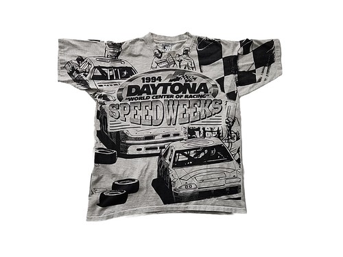 Vintage 1994 AOP Daytona Speedweeks T-Shirt Size Large Gray Racing