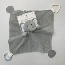 Modern Baby Snuggle Blankie Elephant Teether Rattle Gray White Lovey