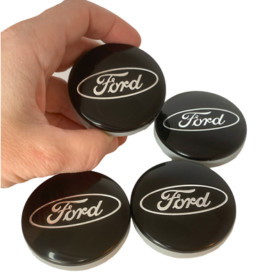 #ad Ford Wheel Center Caps Set 4x Silver on Black Emblem Hubcaps Replacement Covers $19.99