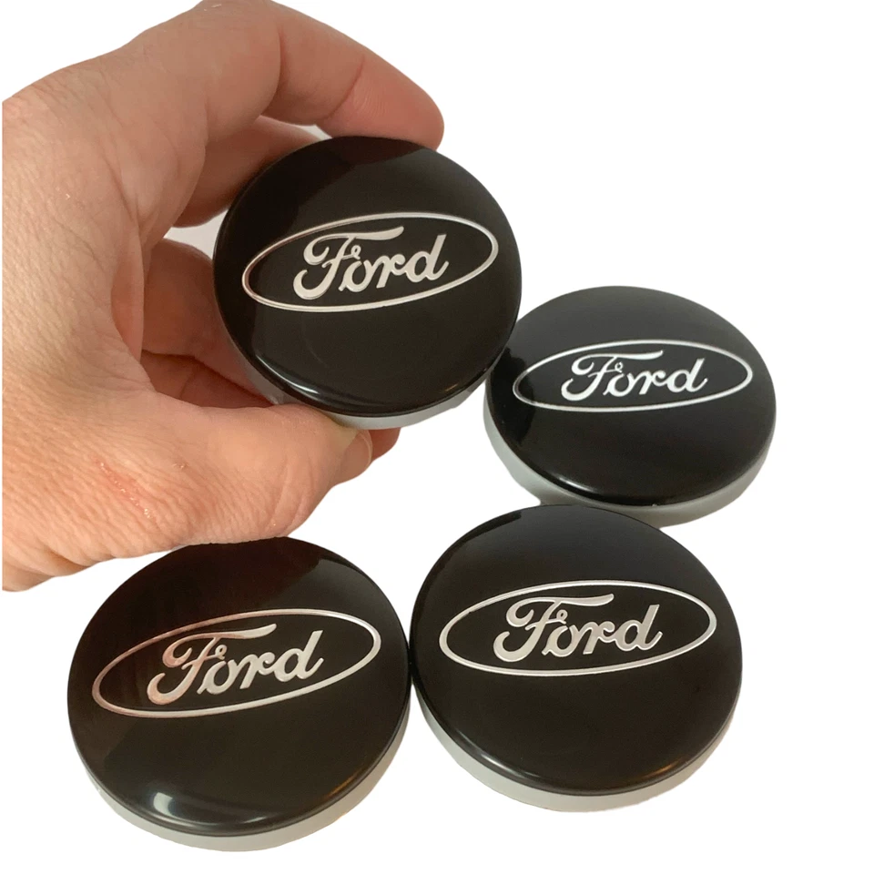 4x Wheel Center Caps Silver on Black Emblem Hubcaps Cover for Ford - Image 2 of 3