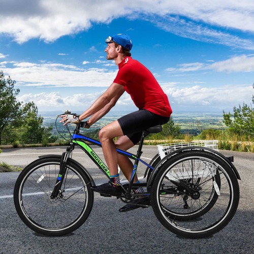 SLSY Mountain Tricycle for Adults 7 Speed Bike 24/26 Inch Adults Trikes & Basket - Picture 16 of 178