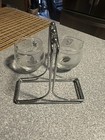 Vintage Libby Silver Leaf Frosted GLASS SUGAR & CREAMER WITH CARRYING RACK — photo 2