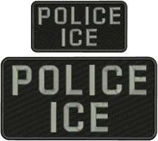 POLICE I C E EMBROIDERY PATCH 5X10 & 2.5X5 VELCR@ ON BACK GRAY ON  BLACK