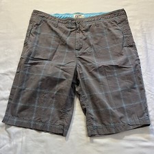 Men  s Old Navy Size 38 Board Shorts Gray Blue Plaid Button Zipper