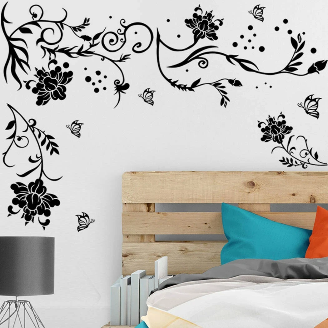 wandtattoo wandaufkleber blumen ranke rebe schwarz wohnzimmer schlafzimmer  dekor