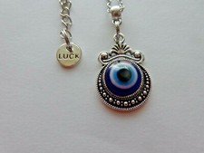 EVIL EYE PROTECTION GOOD LUCK NAZAR STAINLESS STEEL CHAIN NECKLACE 20" 3".