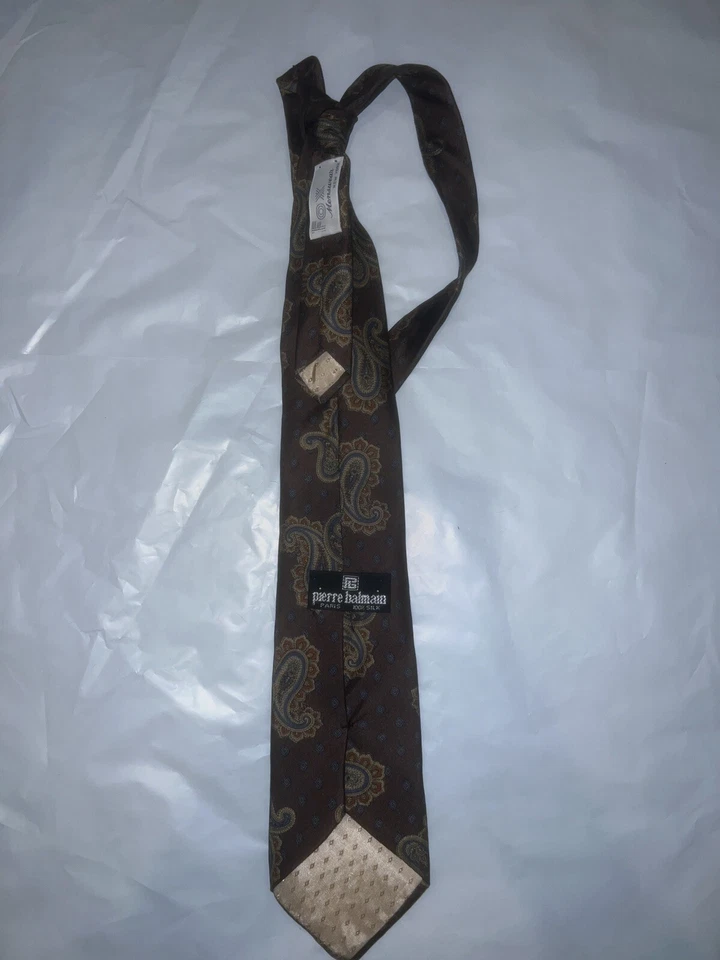 Corbata clásica Pierre Balmain 100 % seda italiana para hombre azul oliva/gris/bronceado cachemir Foto 2 de 4