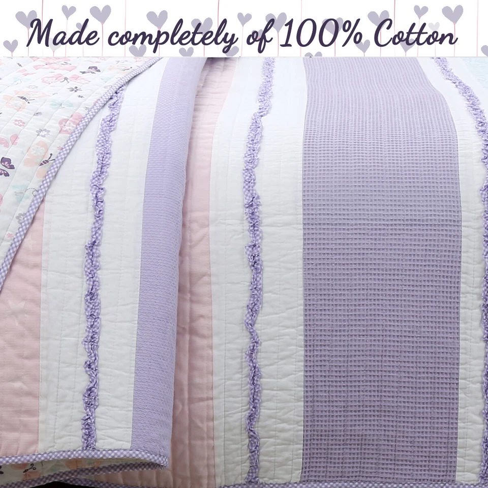 Lavender Light Pink Blue Ruffle Girl Cotton Quilt Set, Bedspread, Coverlet - Image 4 of 4
