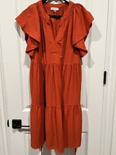 Calvin Klein Dress Flutter Sleeve Burnt Tie Back, Pockets Burnt Orange Size 10