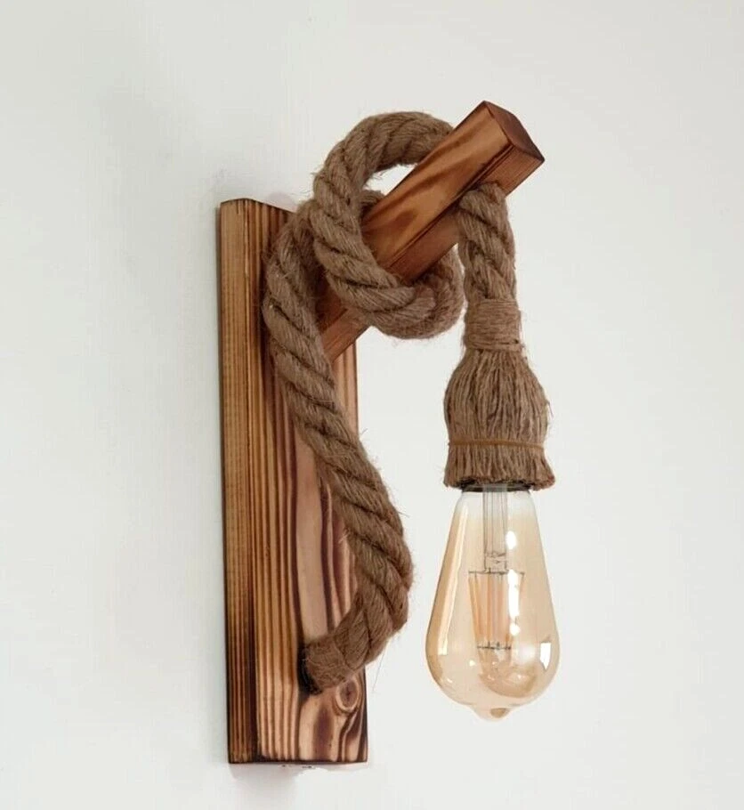  Wood wall lamp with handmade rope - Rustic, industrial