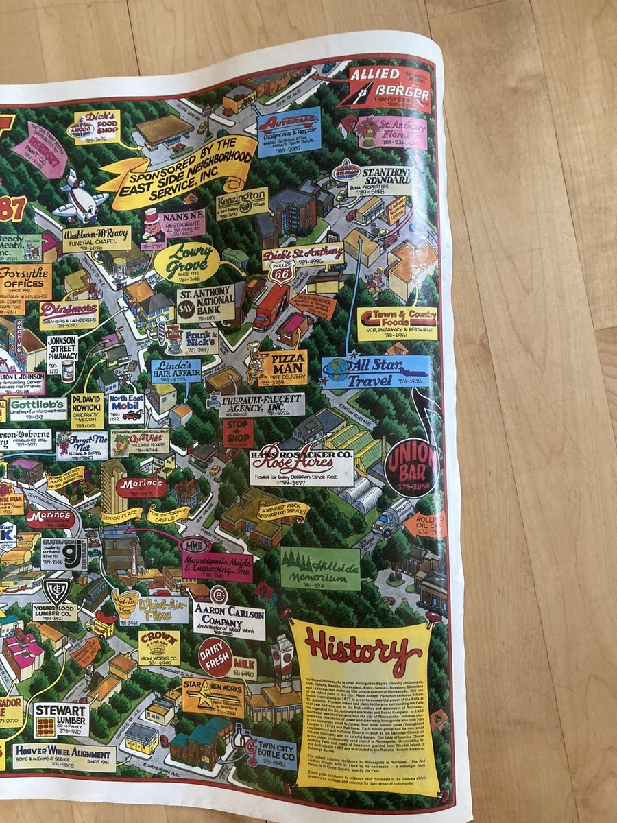 Vintage Northeast Minneapolis Minnesota MN Map Poster 1986