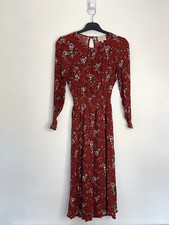 Sezane Dress Size 36 Red Juliane Floral Long Sleeve Chiffon Midi  =