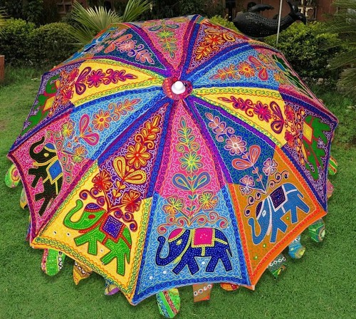 Indian 72" Embroidered Garden Parasol elephant Outdoor Sun Shade Patio Umbrella - 第 1/5 張圖片
