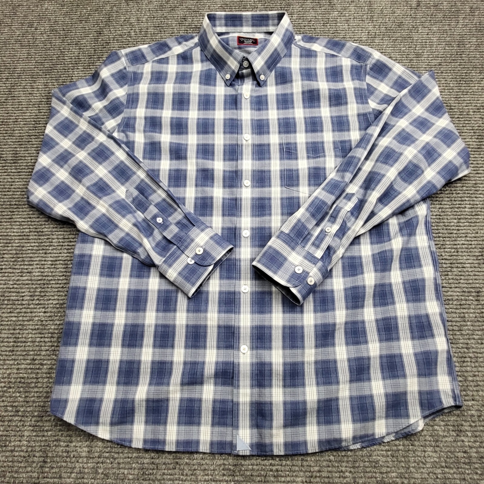 UNTUCKit Dress Shirt Men's 2XL Blue Gray Check Plaid Button Down Professional