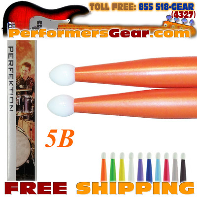 Perfektion Pair Orange [5B] Color Nylon Tip Drumsticks (Available in 5 sizes)
