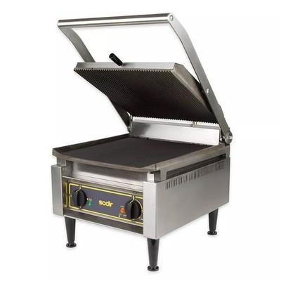 Equipex PANINI XL/1 17'' Single Commercial Panini Press w/ Cast Iron Grooved P...