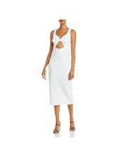 AQUA FORMAL Womens White Twist Front Back Slit Lined Sleeveless Midi Dress 12