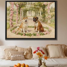 Watercolor Dog Floral Still Life Akita Boxer Canvas Print Wall Art Decor