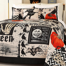 Halloween Bedspread,Black Quilt Set King Size,Pumpkin Ghost Festival Themed Bedd