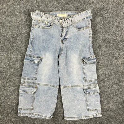 Celebrity Ace Cargo Shorts Womens 3/26 Light Wash Denim Utility Pockets Y2K