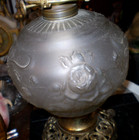 Antique Victorian frosted glass bowl oil lamp with ornate brass base — photo 2