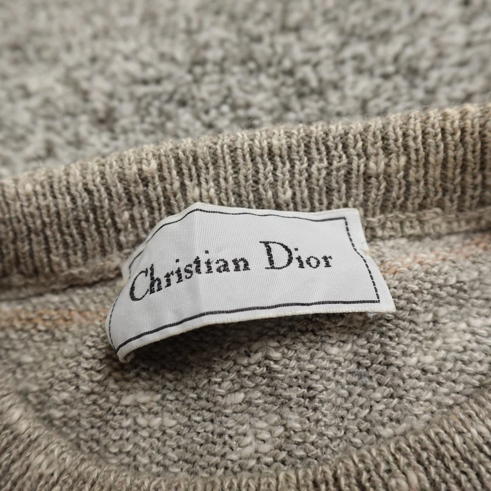 De Colección Christian Dior Suéter Para Hombres L Beige Tejido Pullover Cuello Redondo Sudadera Años 80 Foto 3 de 4