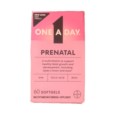 One A Day Prenatal Multivitamin Softgels w/ DHA Folic Acid Iron, 60 Count