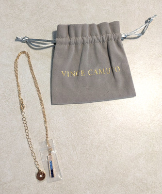 Vince Camuto Blue Ombre CZ Bar Necklace Gold Tone 18 21  Pendant New w/ Pouch