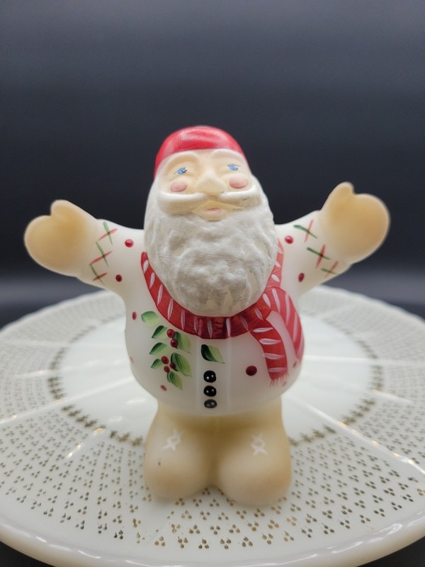 Fenton Frosty Friends Opal Satin Nick Hugging Santa  Figurine