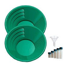 Sluice Monkey 12" 2-Pack Gold Pans - Green, Funnel  Vials