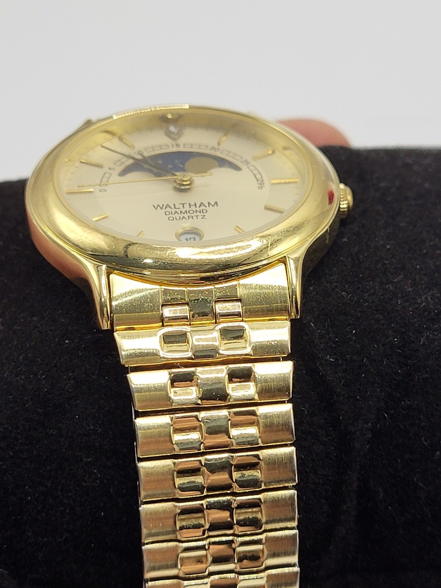 Waltham Diamond Classic Moon Phase Watch NEAR MINT ] Waltham Diamond classic vintage moon phase watch  main image 2