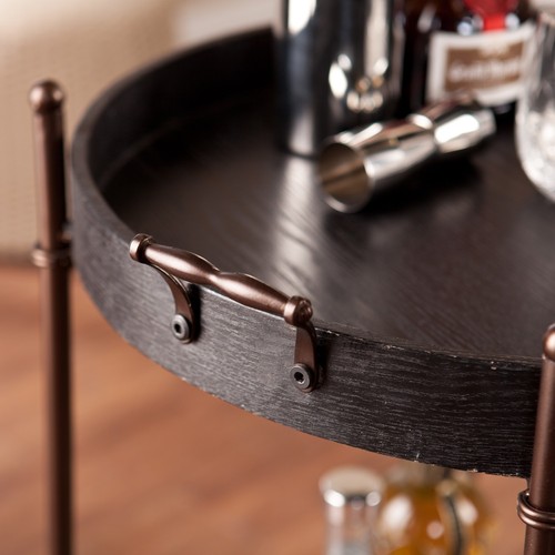 Pemberly Row Two-Tier Round Butler Bar Cart with Casters in Black/Aged ...
