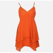 Alice + Olivia Delilah Silk Layered Mini Dress Orange Asymmetrical Hem Sz 8