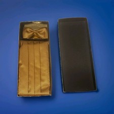 Gold Geometric Formal Bow Tie and Cummerbund Set for Elegant Occasions