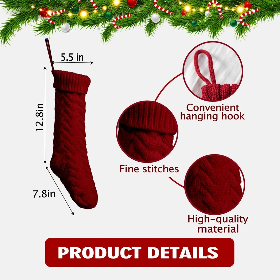Paquete de 6 medias tejidas de Navidad de 18 pulgadas decoración colgante de Navidad para familia Foto 3 de 4